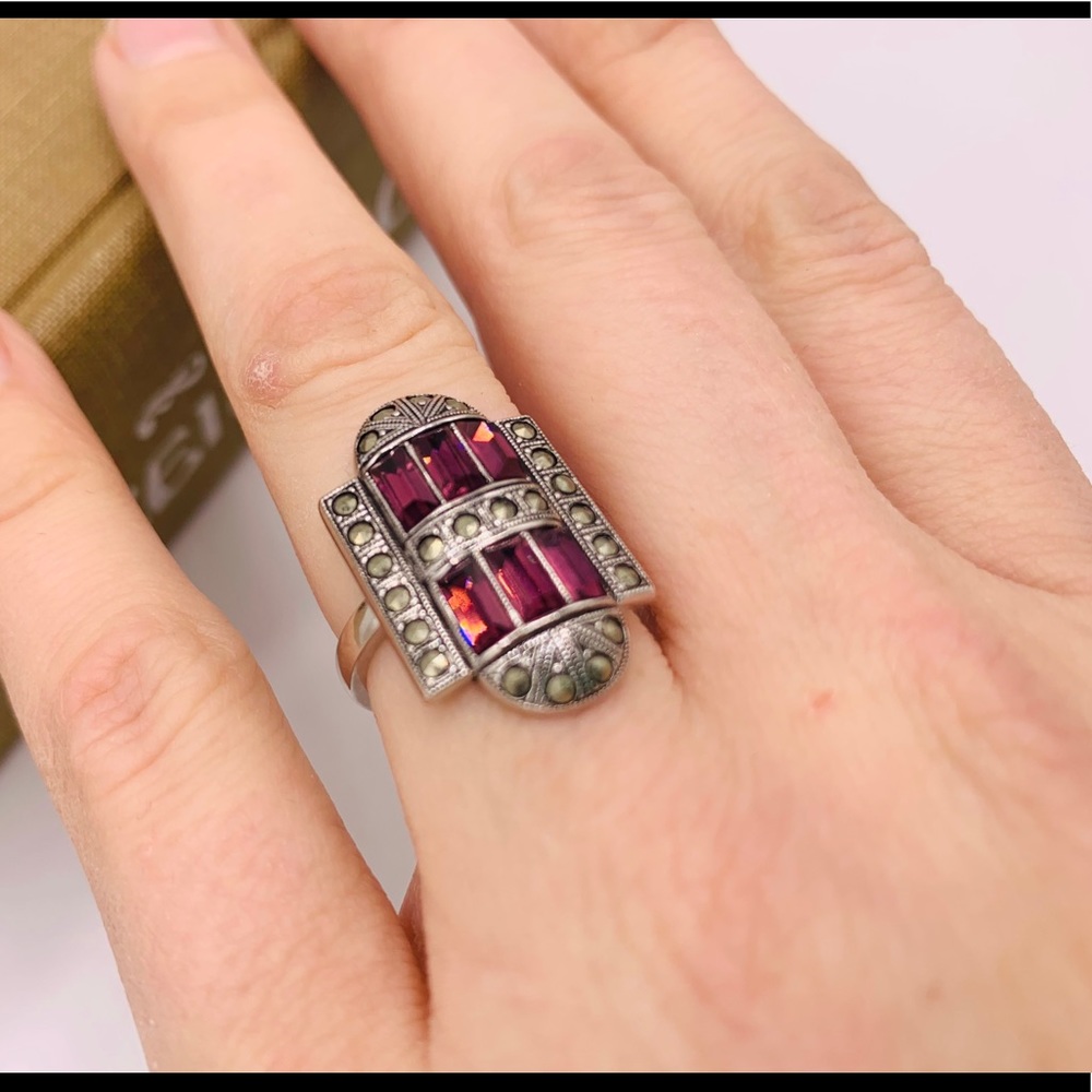 Vintage baguette ring Art Deco sterling sz 5 - 8 - Picture 8 of 11